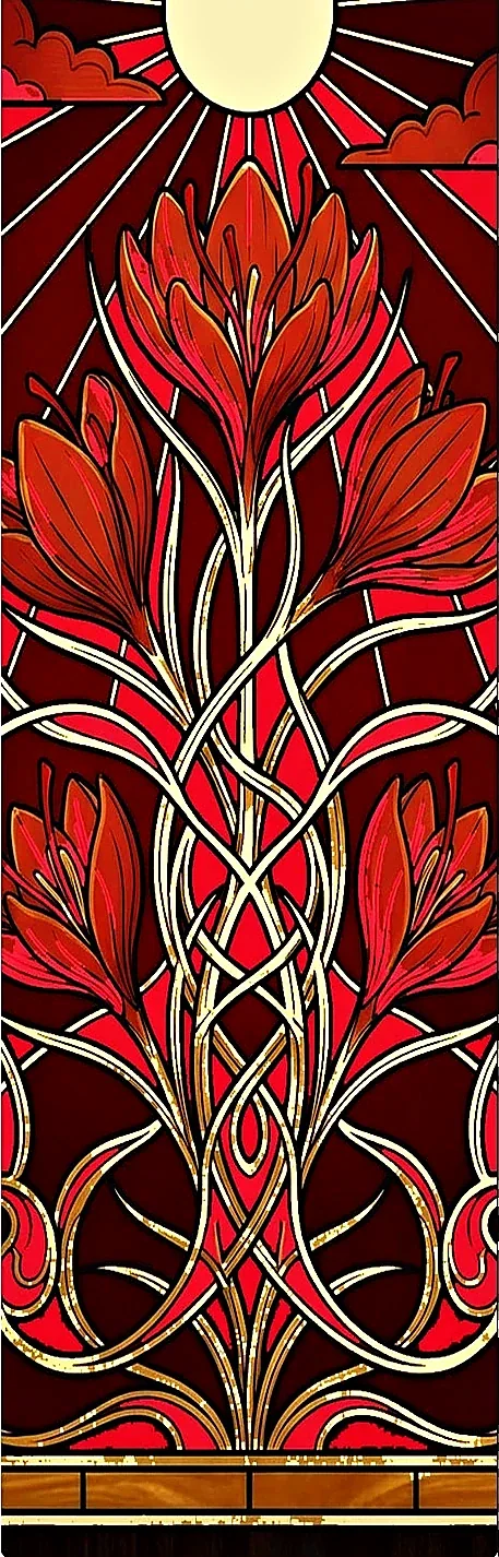 Oro Rojo — profil droit, crocus dorés d’Aruba